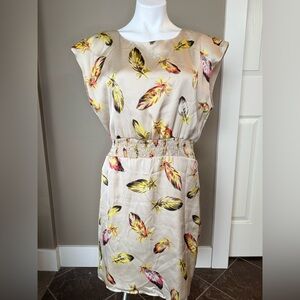 Jacob Feather Pattern Midi Dress in Cream and Yellow